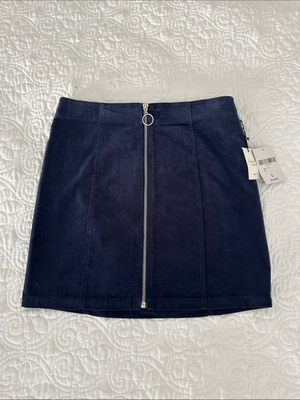 Women’s Navy Zip-Front Corduroy Mini Skirt